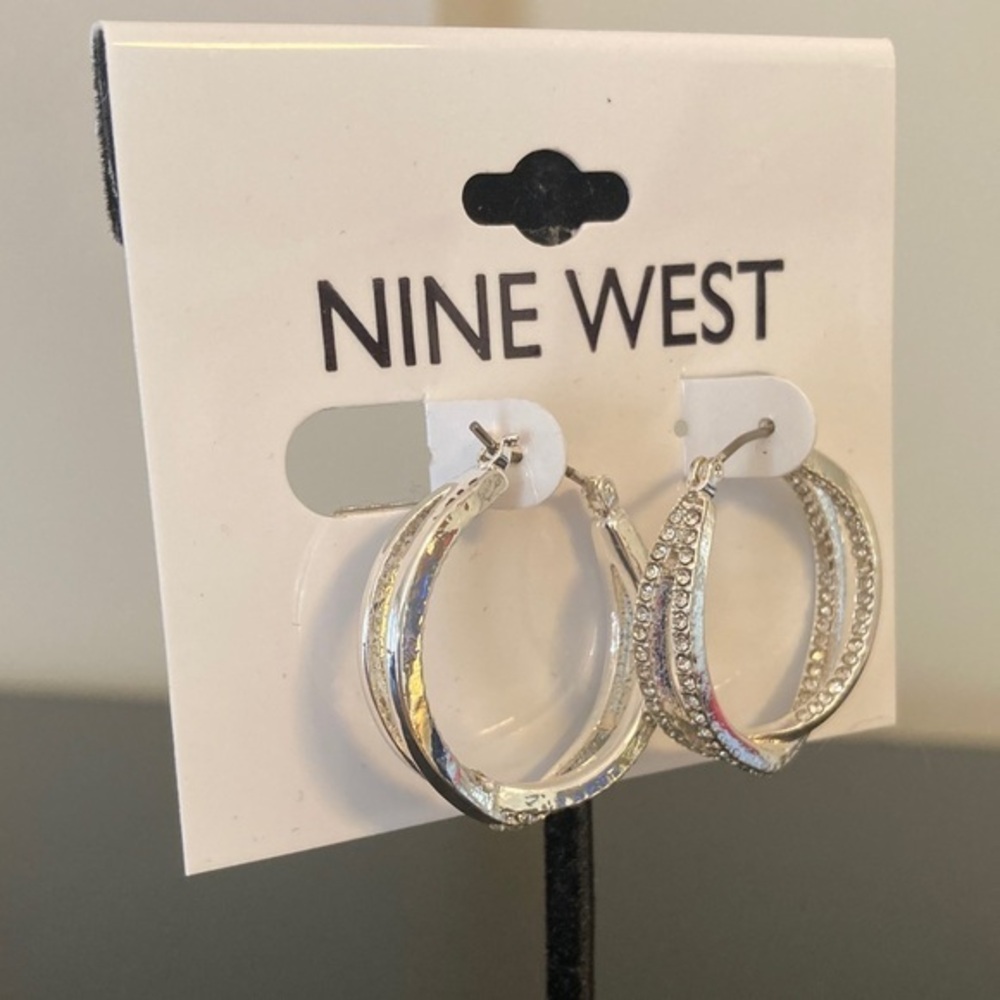 Nine West Silver Textured Hoop Earrings